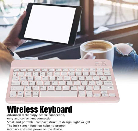 Huawei Mediapad T5 10.1" Uyumlu Kablosuz Bluetooth Şarj Edlebilir Türkçe Q Klavye - Pembe