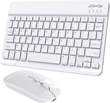 General Mobile E-Tab 20 10.1" Uyumlu Kablosuz Bluetooth Şarjlı Klavye Şarjlı Mouse Seti - Beyaz