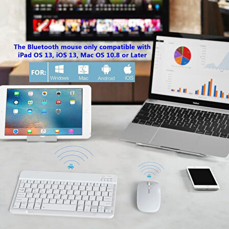 General Mobile E-Tab 20 10.1" Uyumlu Kablosuz Bluetooth Şarjlı Klavye Şarjlı Mouse Seti - Beyaz