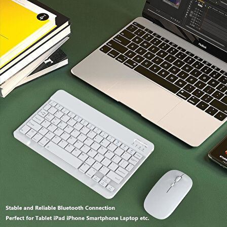 General Mobile E-Tab 20 10.1" Uyumlu Kablosuz Bluetooth Şarjlı Klavye Şarjlı Mouse Seti - Beyaz