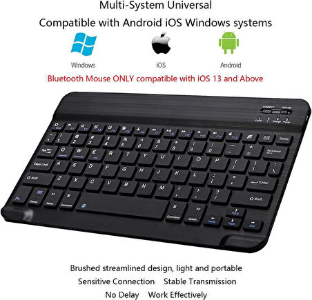 TCL Tab 10 FHD 10.1" Uyumlu Kablosuz Bluetooth Şarjlı Klavye ve Şarjlı Mouse Seti - Siyah