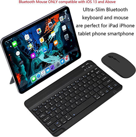 Apple iPad Pro 4. Nesil 12.9" Uyumlu Kablosuz Bluetooth Şarjlı Klavye ve Şarjlı Mouse Seti - Siyah