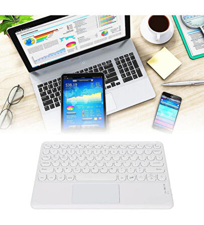 Samsung Galaxy Tab S6 Lite (2024) SM-P620 10.4" Uyumlu Kablosuz Bluetooth Şarjlı TouchPad'li Türkçe Q Klavye - Beyaz