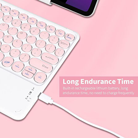 Xiaomi Redmi Book S 12.4" Uyumlu Kablosuz Bluetooth Şarjlı TouchPad'li Türkçe Q Klavye - Pembe