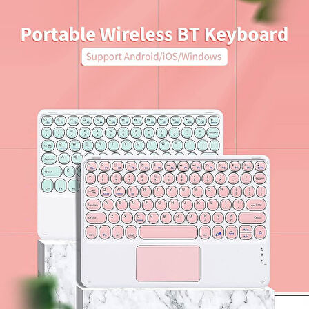 Telefon Tablet ve Tüm Cihazlar ile Uyumlu Kablosuz Bluetooth Şarjlı TouchPad'li Türkçe Q Klavye - Pembe