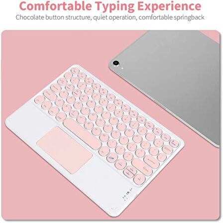 Telefon Tablet ve Tüm Cihazlar ile Uyumlu Kablosuz Bluetooth Şarjlı TouchPad'li Türkçe Q Klavye - Pembe