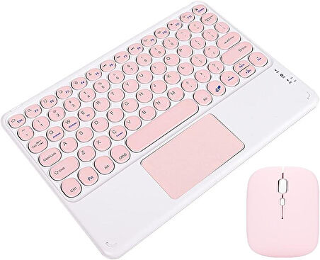 Samsung Galaxy Tab S9 FE+ Plus X610 Uyumlu Kablosuz Bluetooth Şarjlı TouchPad'li Klavye Mouse Seti - Pembe