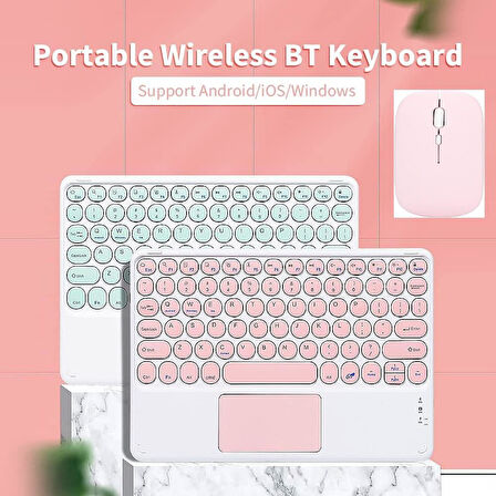 Samsung Galaxy Tab S9 FE+ Plus X610 Uyumlu Kablosuz Bluetooth Şarjlı TouchPad'li Klavye Mouse Seti - Pembe