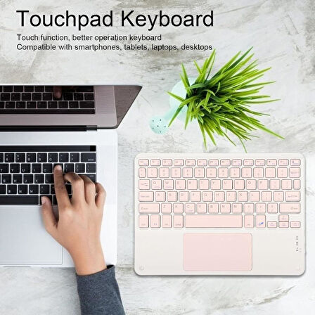 Samsung Galaxy Tab A SM-T510 (2019) Uyumlu Kablosuz Bluetooth Dahili Bataryalı Şarjlı TouchPad'li Türkçe Q Klavye - Pembe
