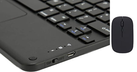 Apple iPad 6. Nesil 9.7" Uyumlu Kablosuz Bluetooth Şarjlı TouchPad'li Klavye Mouse Seti - Siyah