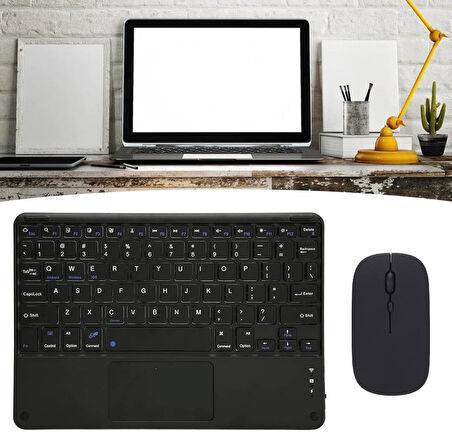 Samsung Galaxy Tab 3 Lite Sm-T116 7" Uyumlu Kablosuz Bluetooth Şarjlı TouchPad'li Klavye Mouse Seti - Siyah