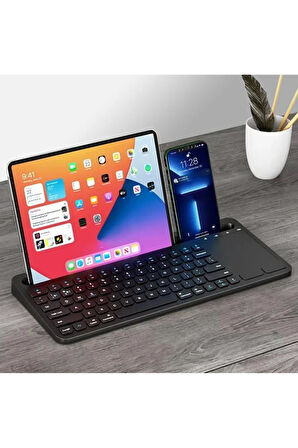 Huawei Matepad T10 9.7" Uyumlu Kablosuz Bluetooth Şarjlı Büyük Boy Standlı TouchPad'li Klavye