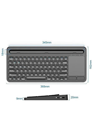 Hometech Alfa 8RX 8" Uyumlu Kablosuz Bluetooth Şarjlı Büyük Boy Standlı TouchPad'li Klavye