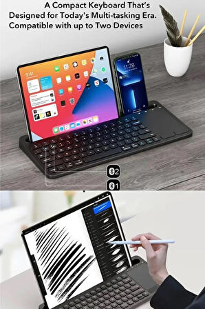 Samsung Galaxy Tab S9 FE+ Plus X610 Uyumlu Kablosuz Bluetooth Şarjlı Büyük Boy Standlı TouchPad'li Klavye