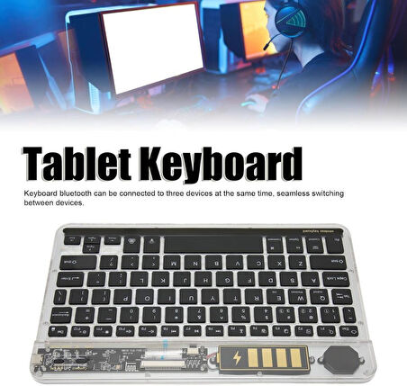 Samsung Galaxy Tab A6 T280 T280Q 7" Uyumlu Kablosuz Bluetooth Şarjlı Transparan Rgp 7 Renk Işıklı Klavye - Gri