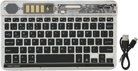 Osmart A100 10.1" Uyumlu Kablosuz Bluetooth Şarjlı Transparan Rgp 7 Renk Işıklı Klavye - Gri