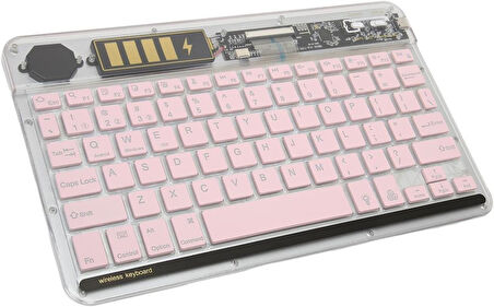Hometech Alfa 10BT Business 10.4" Uyumlu Kablosuz Bluetooth Şarjlı Transparan Rgp 7 Renk Işıklı Klavye - Pembe