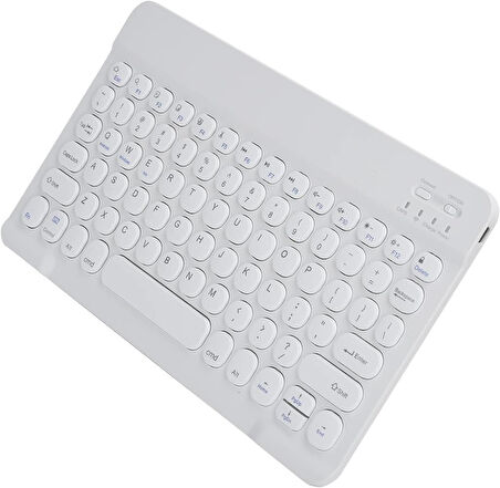 iXtech IX-1013 10.1" Uyumlu Kablosuz Bluetooth Şarj Edilebilir Yuvarlak Tuşlu Klavye - Beyaz