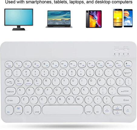 iXtech IX-1013 10.1" Uyumlu Kablosuz Bluetooth Şarj Edilebilir Yuvarlak Tuşlu Klavye - Beyaz