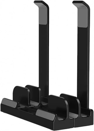 McStorey Laptop Stand Dikey ve Eğimli 3 Slotlu Ayarlanabilir Masaüstü Organizer Telefon Tablet Uyumlu Kaymaz Silikon Pedli Ergonomik Masa Düzenleyici PVC TPU Alaşım Siyah