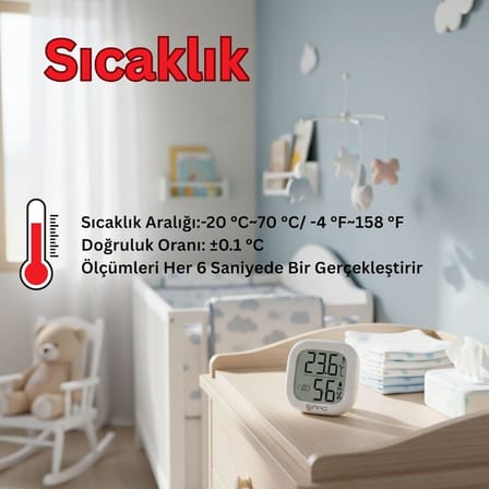 NPT35B Dijital İç Mekan Termometresi ve Nem Ölçer, Renkli Konfor Göstergeli, Beyaz
