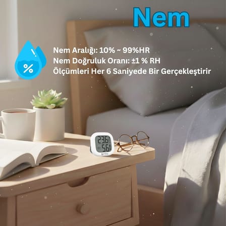 NPT35B Dijital İç Mekan Termometresi ve Nem Ölçer, Renkli Konfor Göstergeli, Beyaz