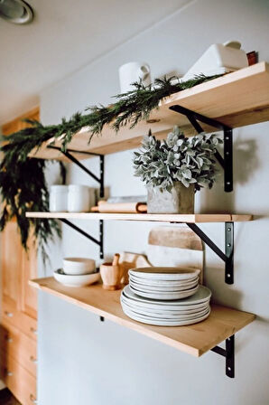 Ağır Yük Raf Altı Ayak Raf Tutucu Destekli L Demir 33 X 50 Cm Siyah Montaj Aparatı (2 ADET)