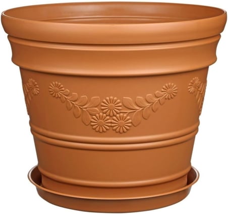 Kahverengi Antik Papatya Desenli Saksı 12 Litre Kahverengi