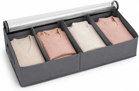 Orret Home Baza Altı 4 Bölmeli Ayarlanabilir Sandık Hurç Organizer, 73x40x16 cm Şeffaf Kapaklı Gri Kıyafet Saklama Kutusu, Yatak Altı Dolap İçi Düzenleyici, Battaniye Nevresim Kazak Hurcu