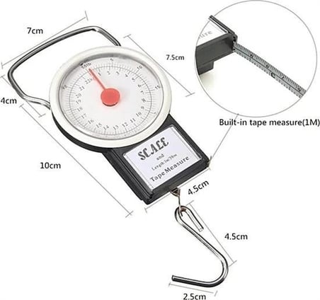 22 Kg/50lb Kancalı Tartı Aleti 1 Metre Mezuralı Askılı Balıkçı Terazisi