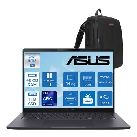 Asus Expertbook B3 (B3405CCA) Intel® Core™ Ultra 7 255H 48GB Ddr5 1tb SSD Intel® Arc™ Grafik 14"wuxga (1920 x 1200)400 Nit,srgb: %100 WIN11HOME Taşınabilir Bilgisayar U7255H321TB1DH18+ZETTAÇANTA