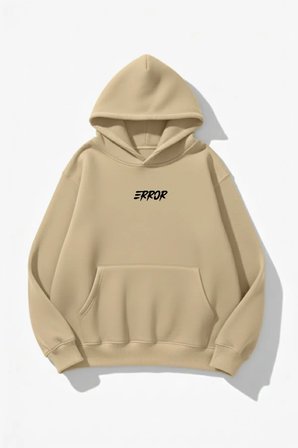 Unisex Yumuşak Dokulu Error Baskılı Tasarım Oversize 3 İplik Hoodie Sweatshirt