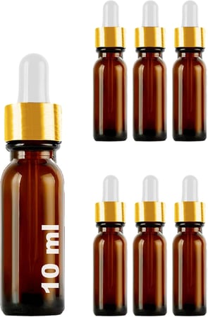 10 ml Metal Kapaklı Damlalık Dropper Şişesi Serum 10 cc Cam Şişe 6 Adet (Gold/Altın Kapak, Amber/Kahverengi)