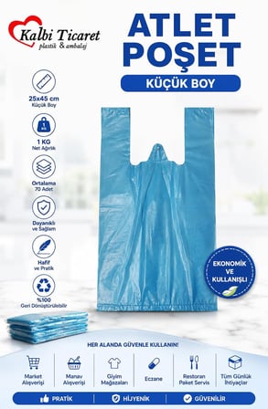 Kalın Mavi Poşet Küçük Boy 1 Kg Hışır Atlet Poşet Market Manav Poşeti Çöp Poşeti