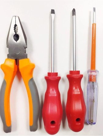 Profesyonel El Aletleri Seti, 180mm Pense, Yıldız ve Düz Tornavida, Kontrol Kalemi, 4 Parça