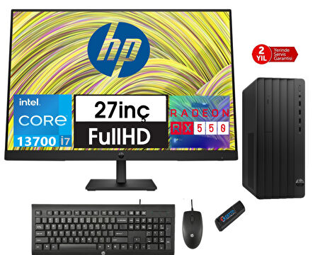 Hp 290 Pro G9 Intel Core I7 13700 16GB 2tb SSD 4GB/RX550 27" Monitör Freedos Masaüstü Blgisayar 8624A8ET09+ZETTAUSBBELLEK