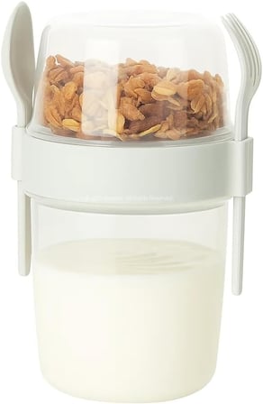 Busstier Müsli ve Granola Kapsülü, 1100 ML Sızdırmaz Yoğurt Kabı, Take And Go Kaşıklı Granola Kabı, Pratik ve Taşınabilir Tasarım (Beyaz)