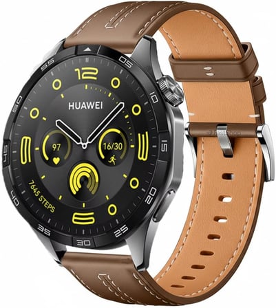 Huawei Watch Gt4 46Mm İle Uyumlu Yüksek Kalite Dikiş Detaylı Metal Tokalı Pu Deri Kordon Kahverengi