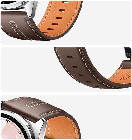 Huawei Watch Gt4 46Mm İle Uyumlu Yüksek Kalite Dikiş Detaylı Metal Tokalı Pu Deri Kordon Kahverengi