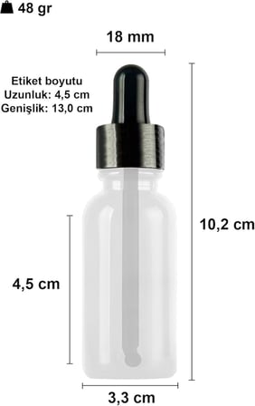 30 ml Metal Kapaklı Damlalık Dropper Şişesi Serum 30 cc Cam Şişe 6 Adet (Siyah Kapak, Şeffaf)