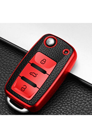 Seat Leon Mk2 Uyumlu Süperlüx Sustalı Anahtar Kılıfı A+ Kalite Kırmızı
