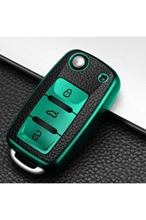 Octavia A5  Uyumlu Süperlüx Sustalı Anahtar Kılıfı Yeşil