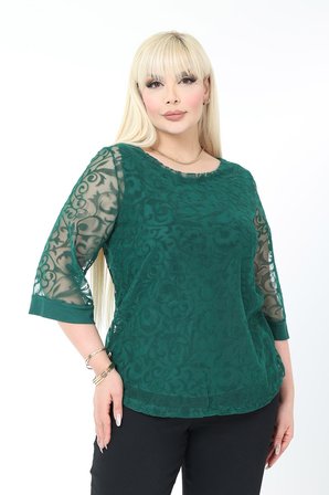 Büyük Beden Astarlı Yeşil Esnek Bluz 27C-2781