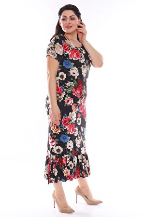 Siyah Desenli Büyük Beden Elbise 27D-0952