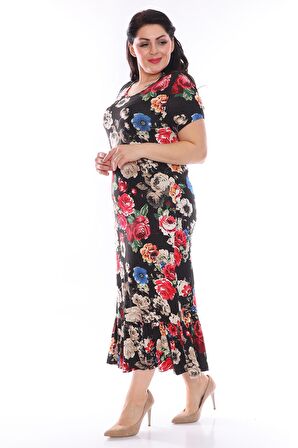 Siyah Desenli Büyük Beden Elbise 27D-0952