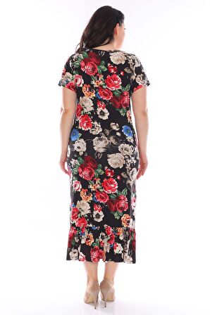 Siyah Desenli Büyük Beden Elbise 27D-0952