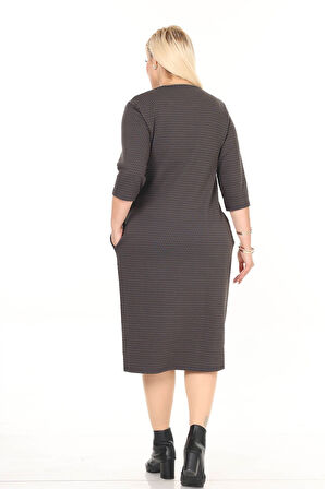 Çift Cepli Desenli Esnek Kışlık Büyük Beden Midi Elbise 27D-2732