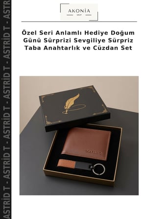 Özel Seri Anlamlı Hediye Doğum Günü Sürprizi Sevgiliye Sürpriz Taba Anahtarlık ve Cüzdan Set