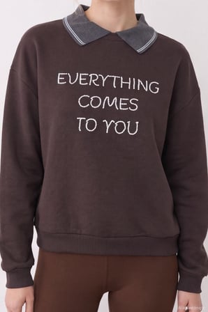 Nakış Detaylı Sweatshirt Kahve