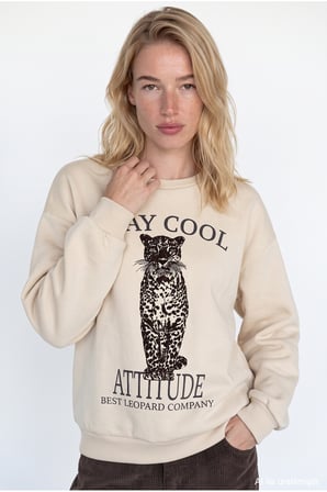 Baskı Detaylı Sweatshirt Bej